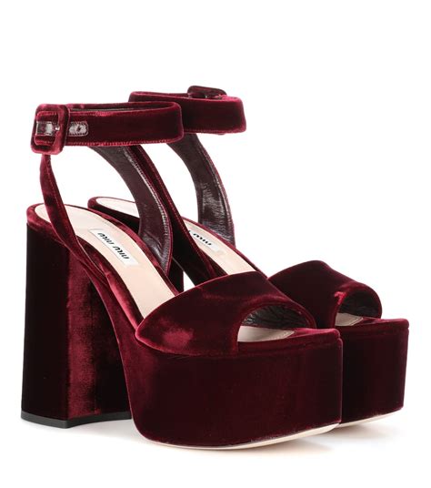 miu miu crossbody velvet platform sandals|Miu Miu Cross Plateau Platform Sandal (Women) .